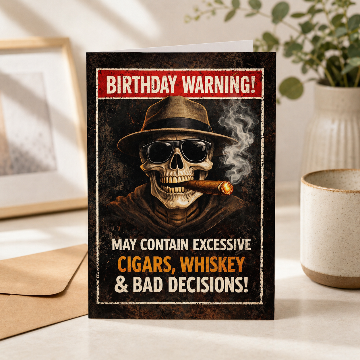 Birthday Card - May Contain Excessive Cigars, Whiskey & Bad Decisions!